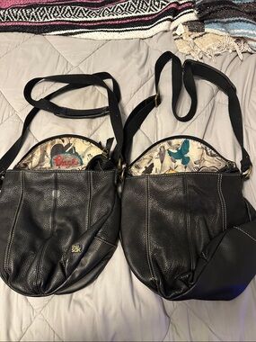 The Sak Black Pebbled Leather Crossbody Bag with Patterned Lining